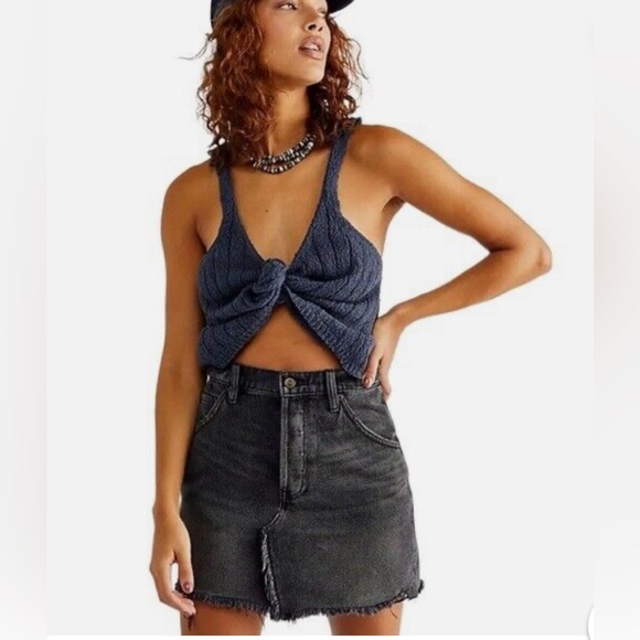 FREE PEOPLE Brea Cutoff Denim Skirt in Faded Black - Picture 1 of 8